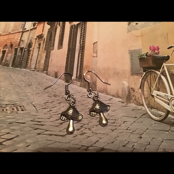 Mushroom 925 silver earrings boho bohemian gypsy handmade festival gift - Picture 6 of 7